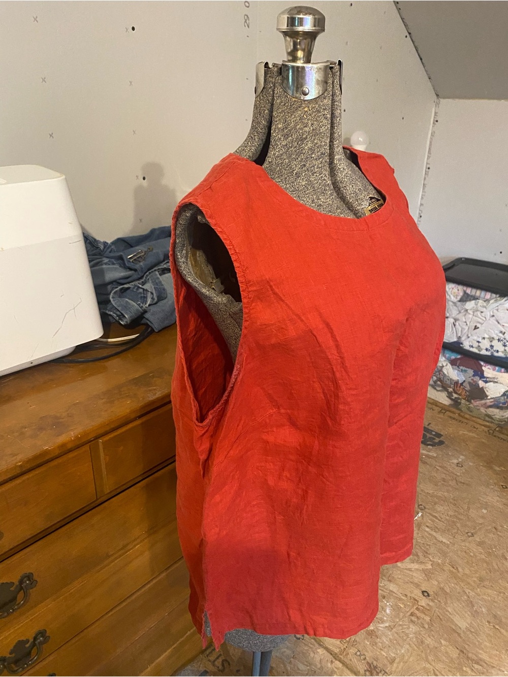 Eileen Fisher Delave Linen Scarlet Red Shell Tank Top Size 1X